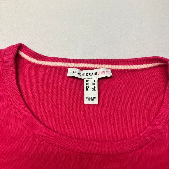 Isaac Mizrahi Live Textured Fuchsia Pink Scoopneck Cotton Viscose Sweater Size L - Picture 3 of 8